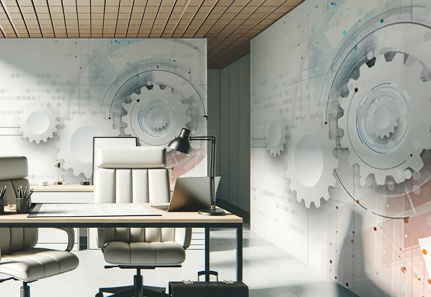کاغذ دیواری سه بعدی دفتر مهندسی مفهوم مجازی تجارت دنیای فناوری دیجیتال